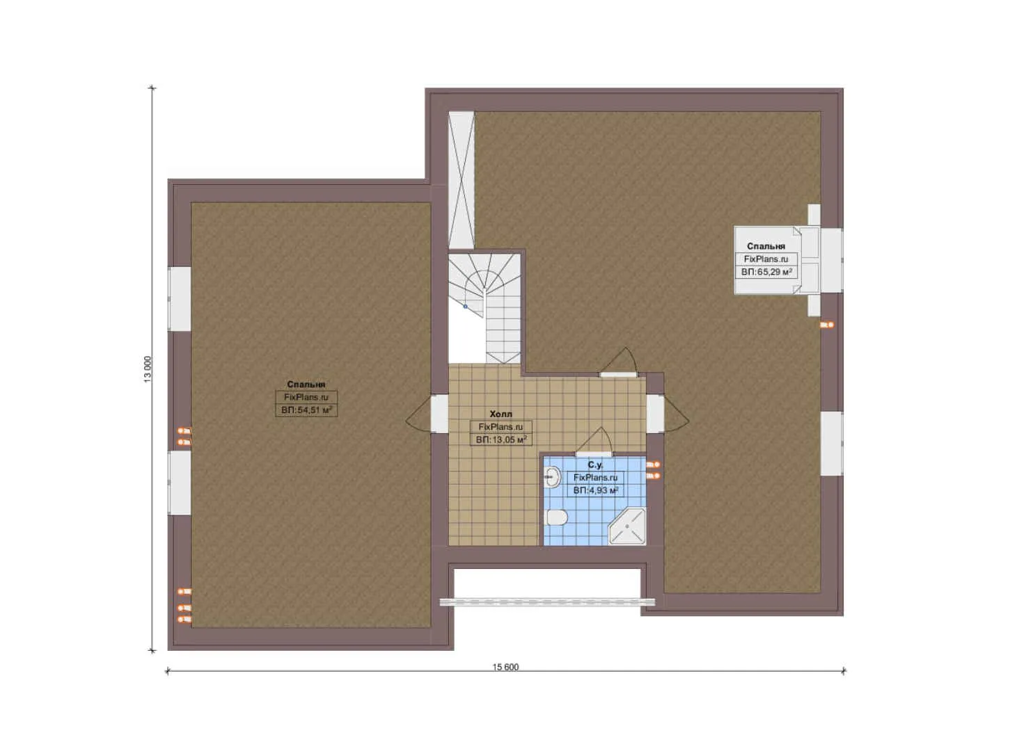 F-20258 - Планы дома с мансардой 13 на 16, площадью 300 м² с террасой и 5 спальнями