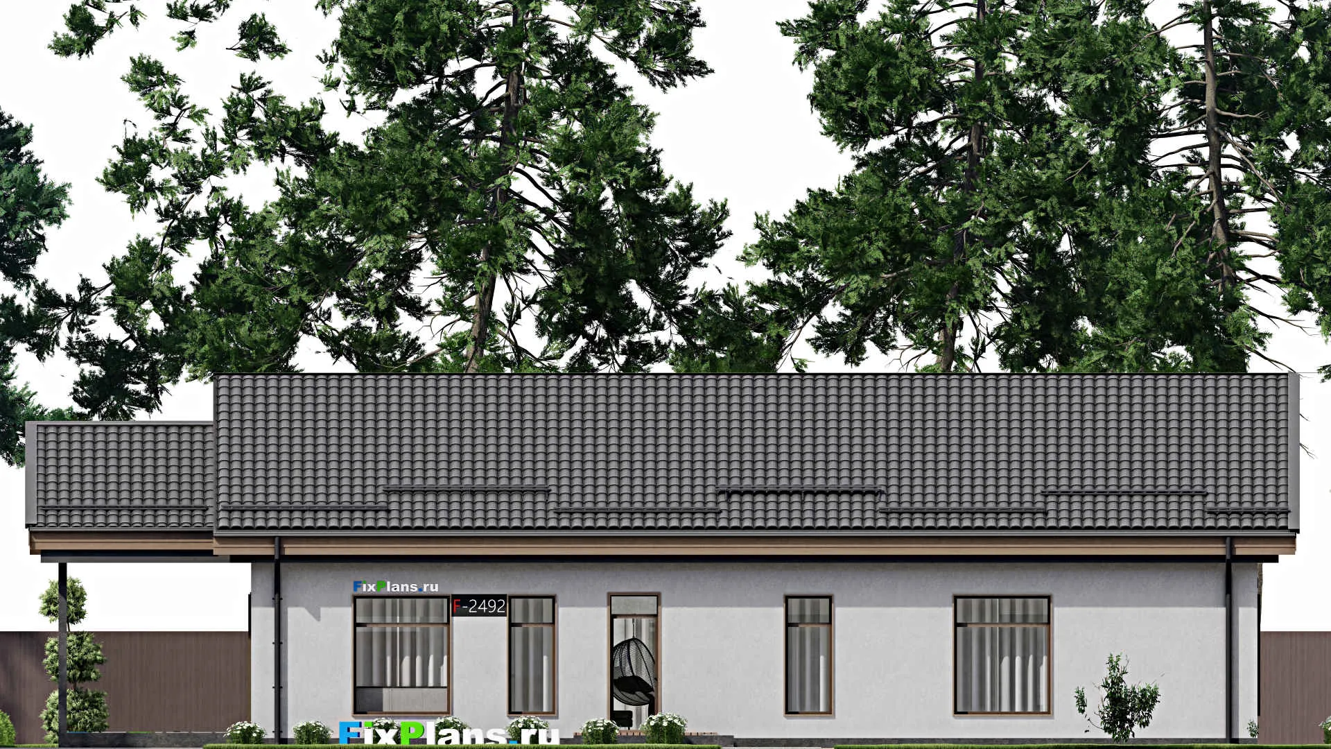 F-2492 - Проект одноэтажного дома 11 на 19, площадью 240 м² с террасой и 3 спальнями