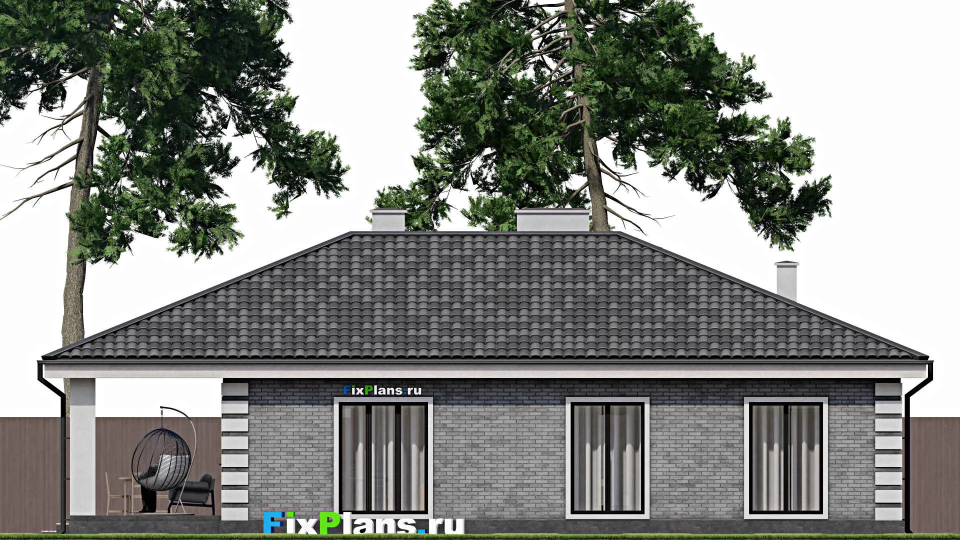 F-1628 - Проект одноэтажного дома 14 на 14, площадью 160 м² с террасой и 3 спальнями