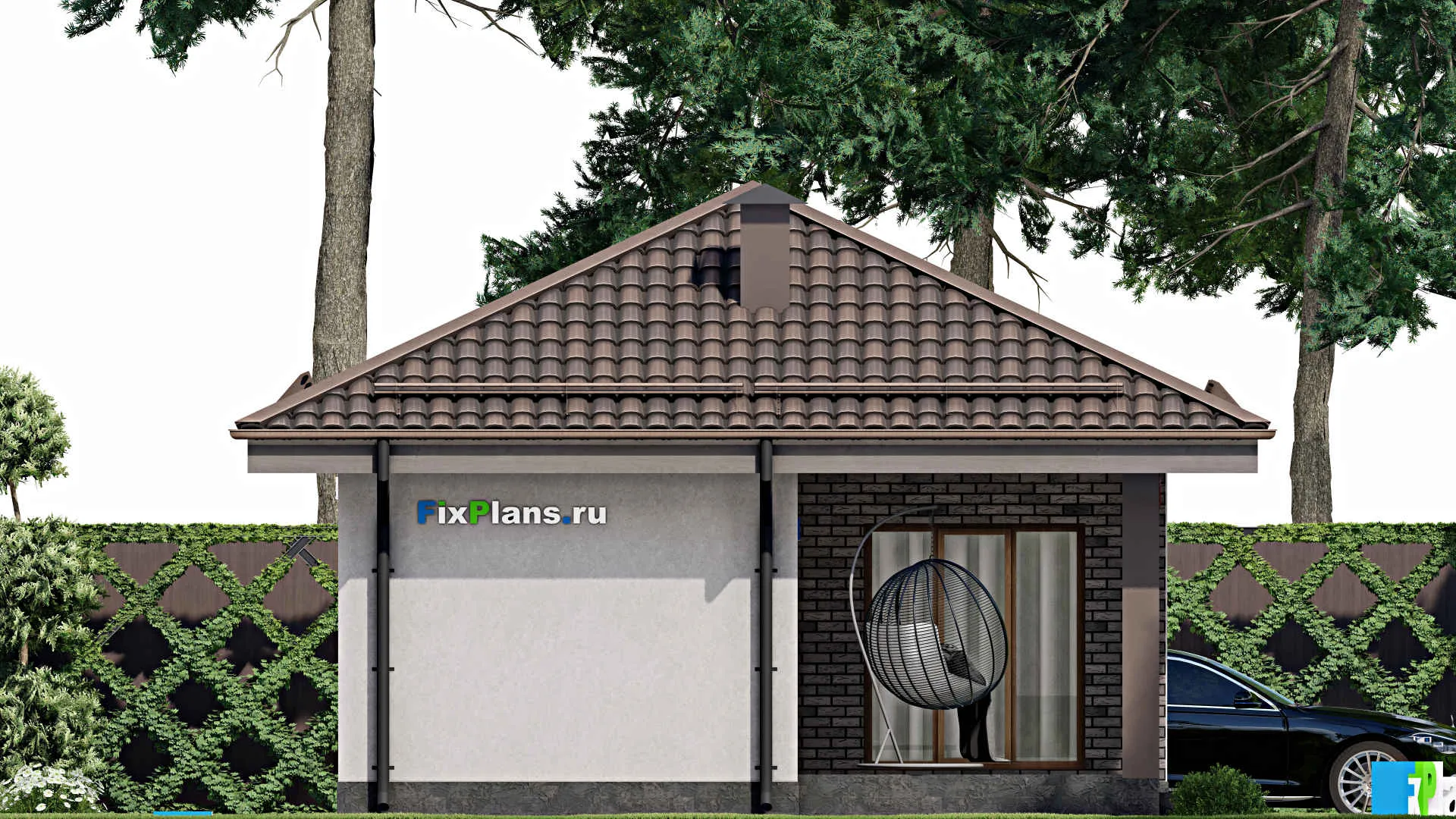 F-9170 - Проект бани 7 на 7, площадью 40 м² с комнатой отдыха, терассой и санузлом