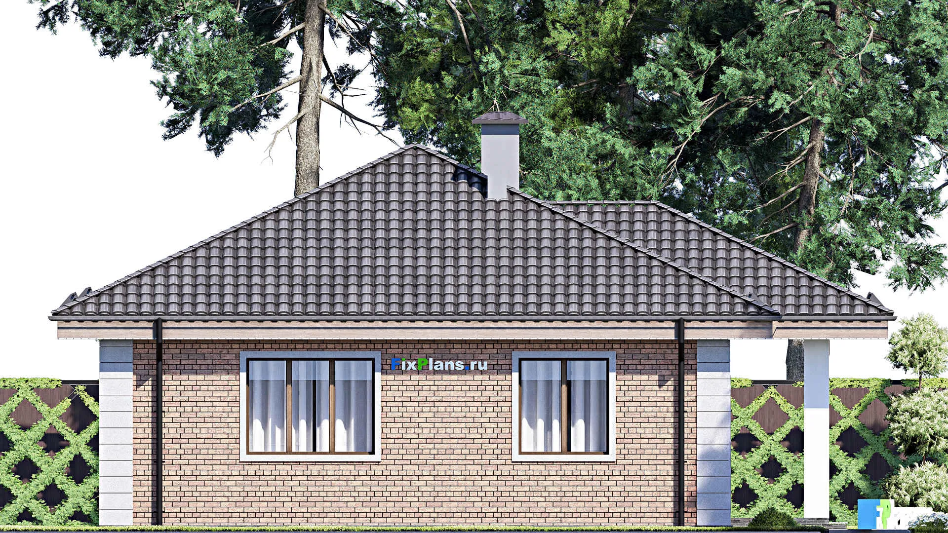 F-12437 - План одноэтажного дома 12 на 12, площадью 100 м² с 3 спальнями