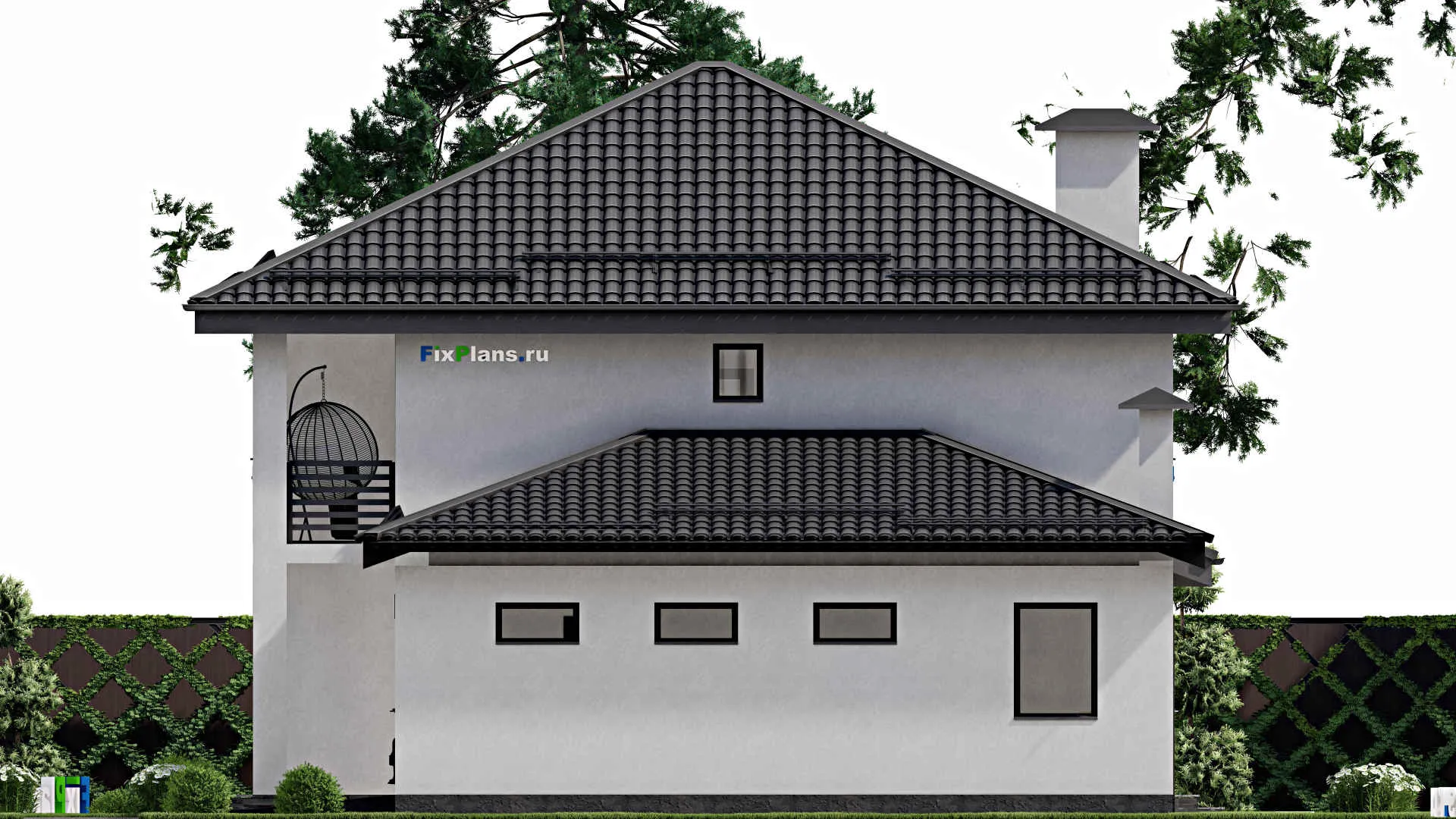 F-2807 - Проект двухэтажного дома 12 на 16, площадью 230 м² с террасой, балконом, гаражом на 1 машину и 6 спальнями