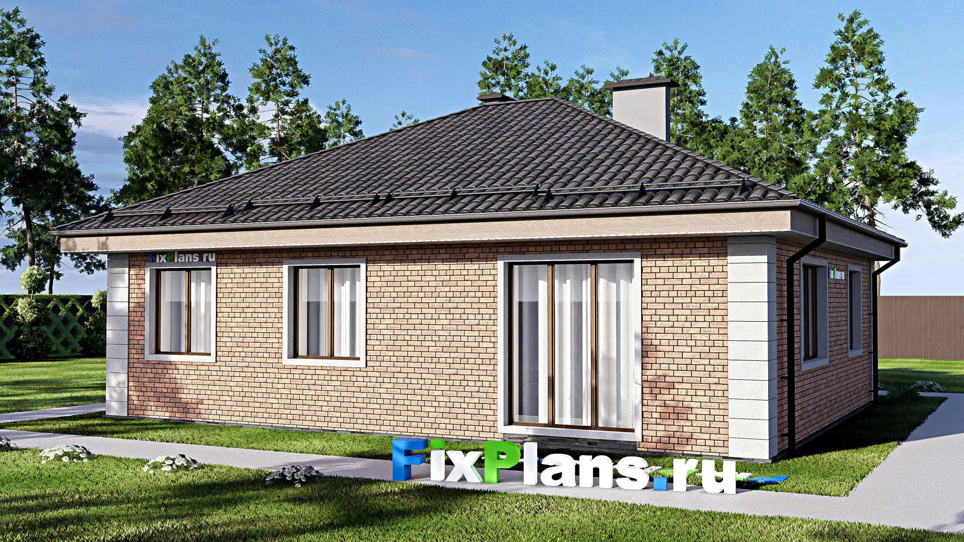 F-12437 - План одноэтажного дома 12 на 12, площадью 100 м² с 3 спальнями