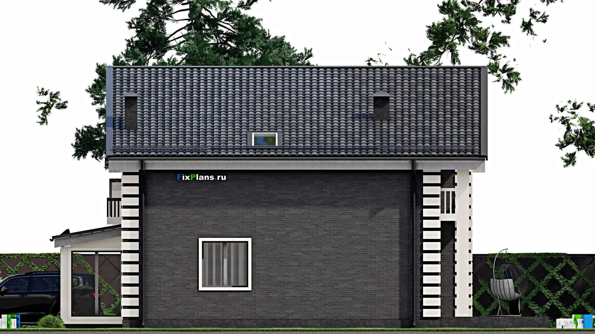 F-6218 - Проект дома с мансардой 16 на 22, площадью 310 м² с террасой, балконом, гаражом на 2 машины и 6 спальнями