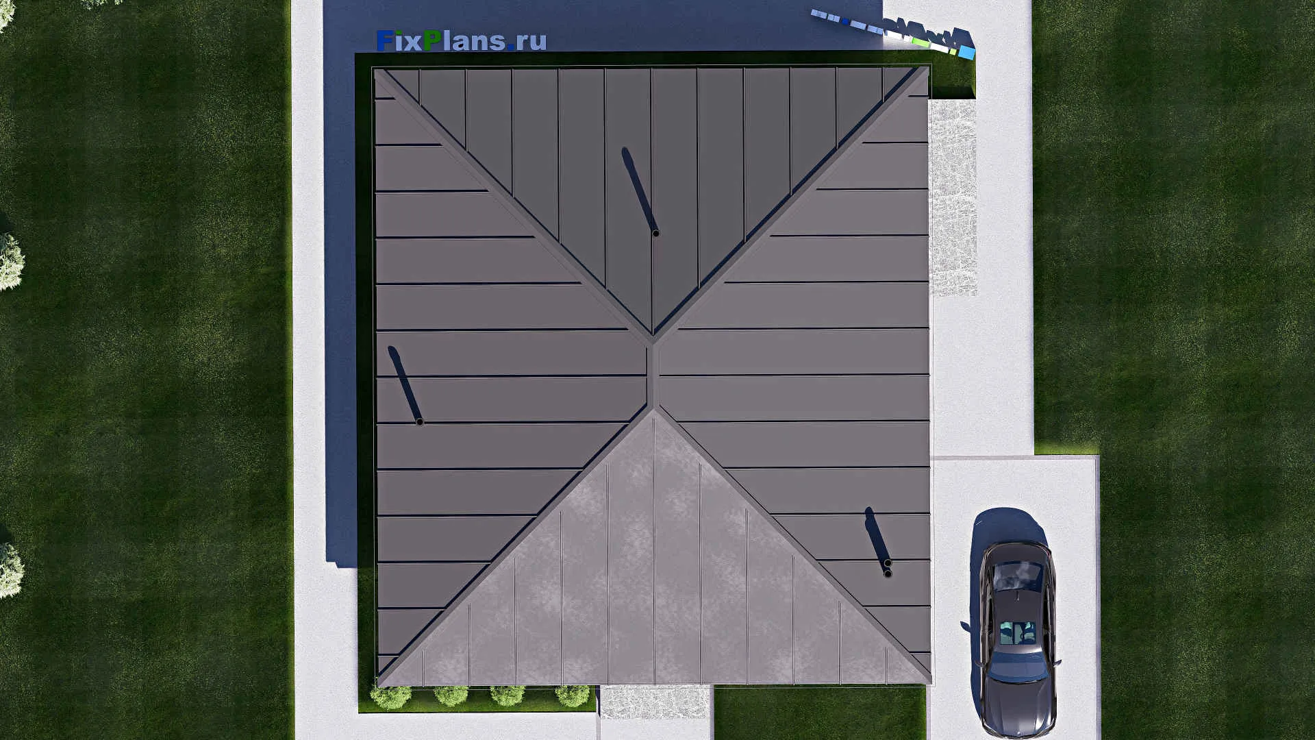 F-19484 - План одноэтажного дома 14 на 15, площадью 140 м² с террасой и 3 спальнями