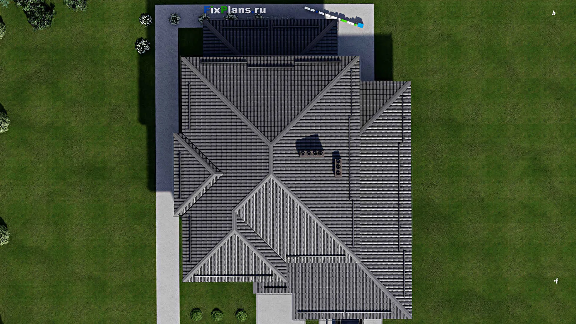 F-9386 - Проект двухэтажного дома 13 на 19, площадью 240 м² с террасой, гаражом на 1 машину и 4 спальнями