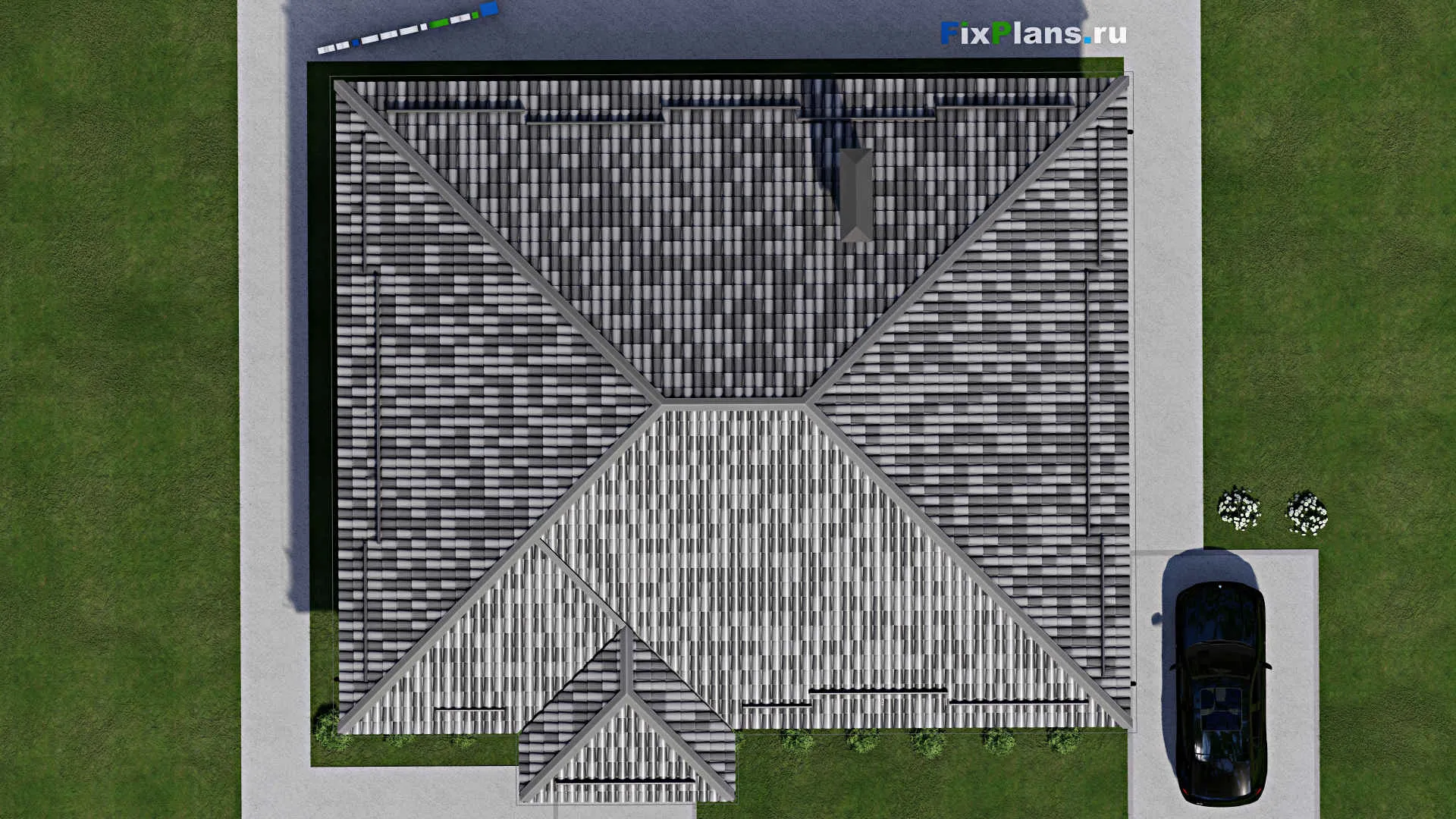 F-7694 - План одноэтажного дома 15 на 16, площадью 170 м² с террасой, баней и 3 спальнями