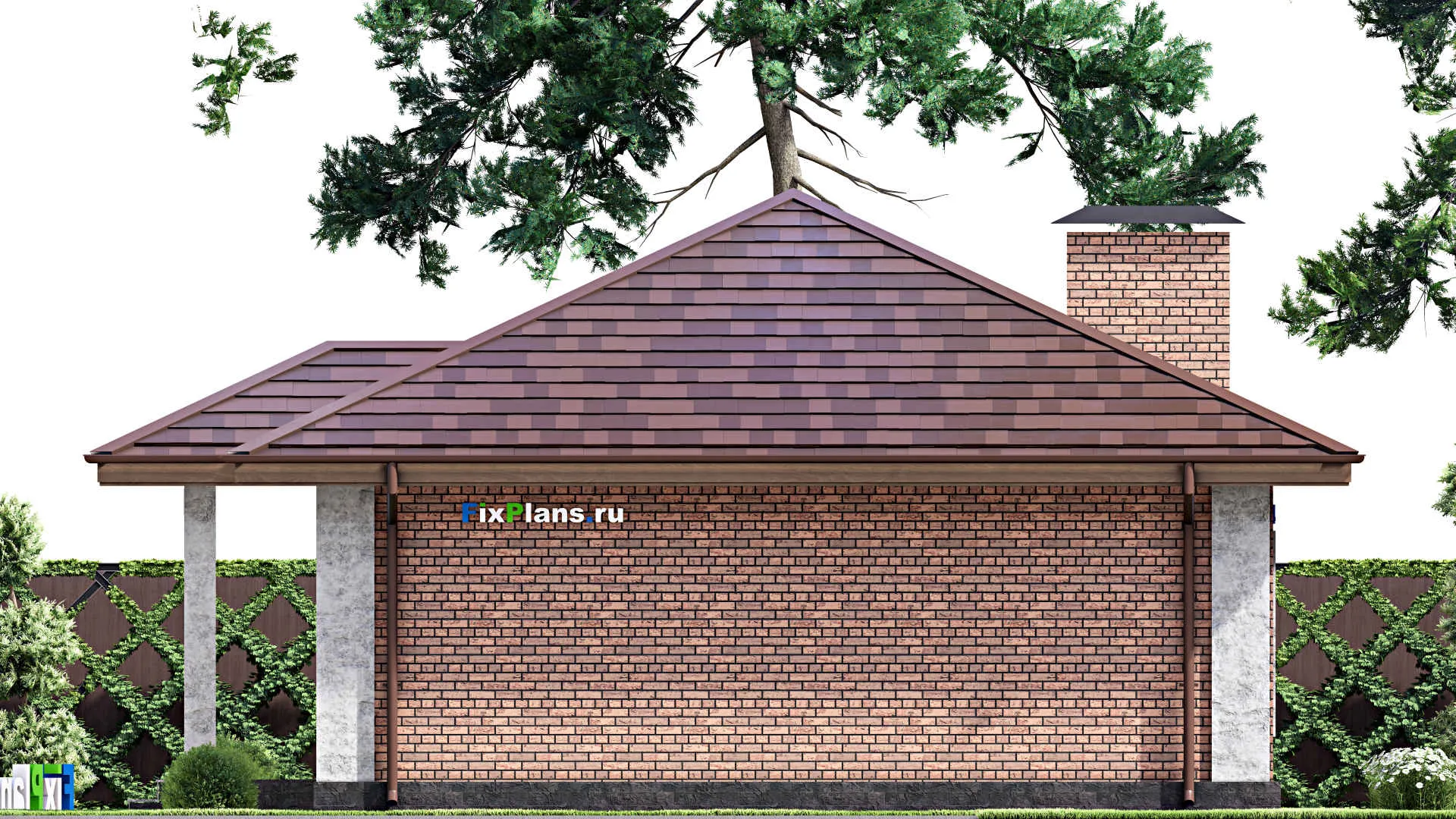 F-14003 - Проект одноэтажного дома 11 на 16, площадью 120 м² с террасой и 3 спальнями