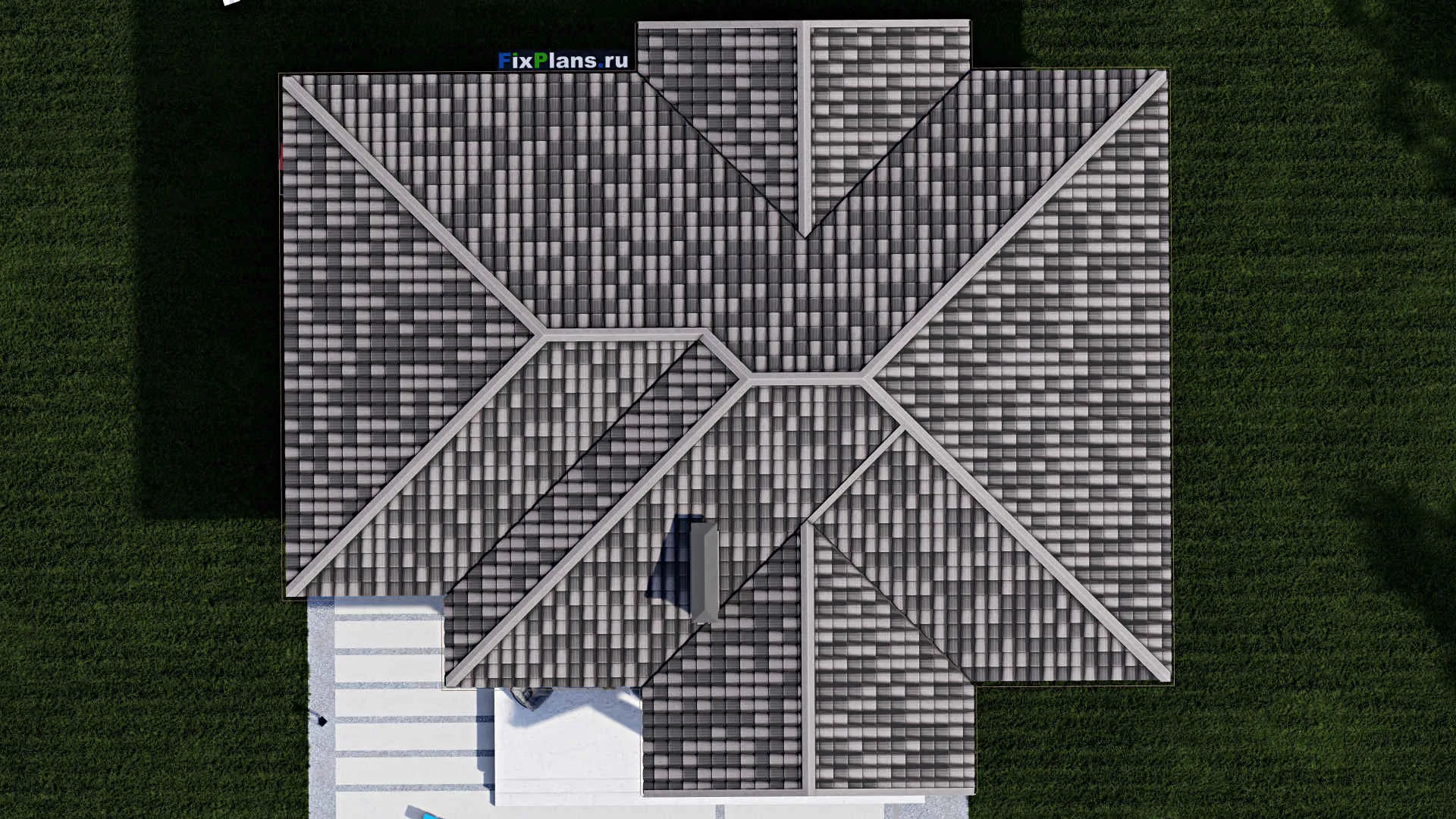 F-0467 - План одноэтажного дома 14 на 14, площадью 190 м² с террасой и 5 спальнями