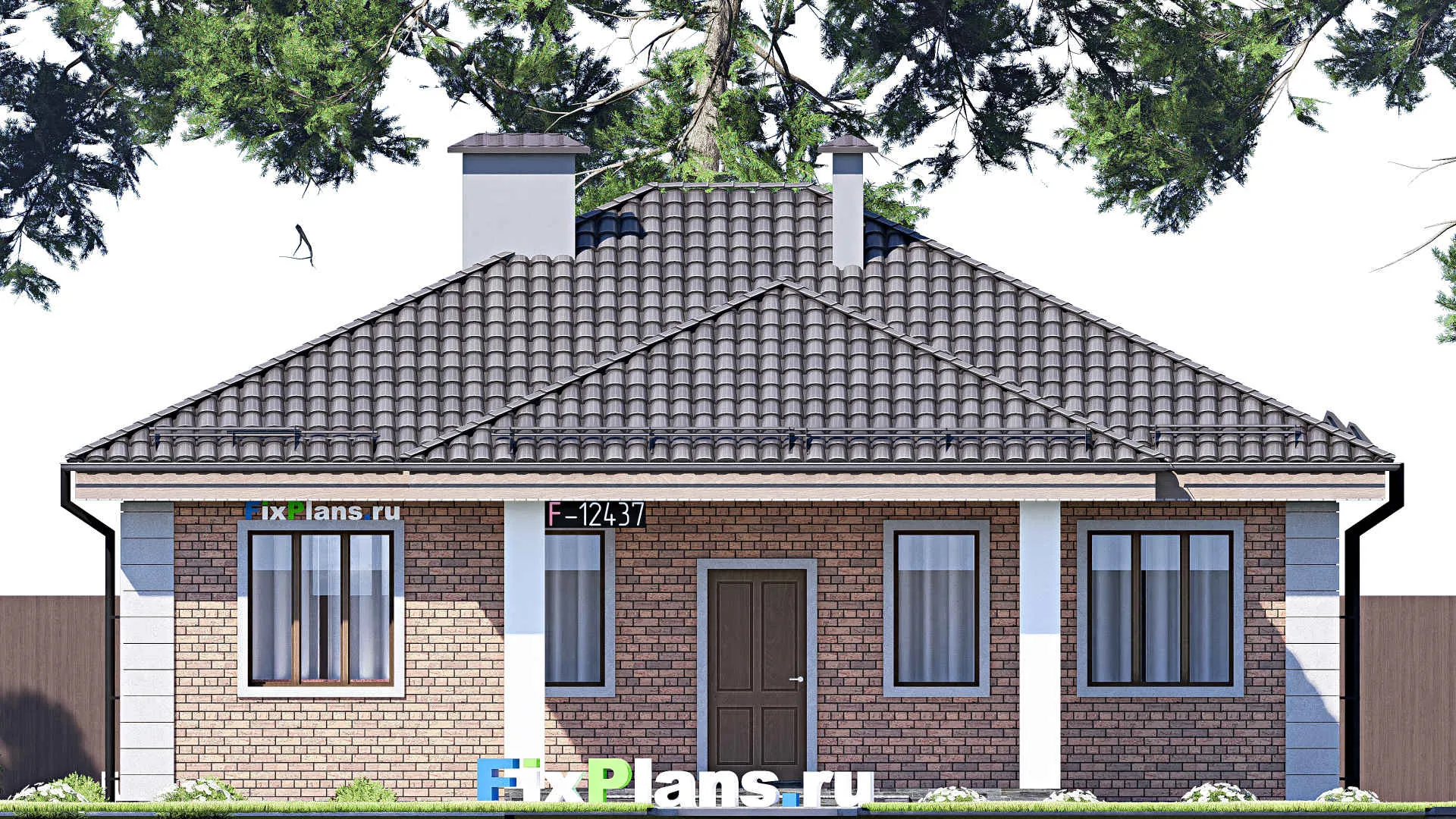 F-12437 - План одноэтажного дома 12 на 12, площадью 100 м² с 3 спальнями