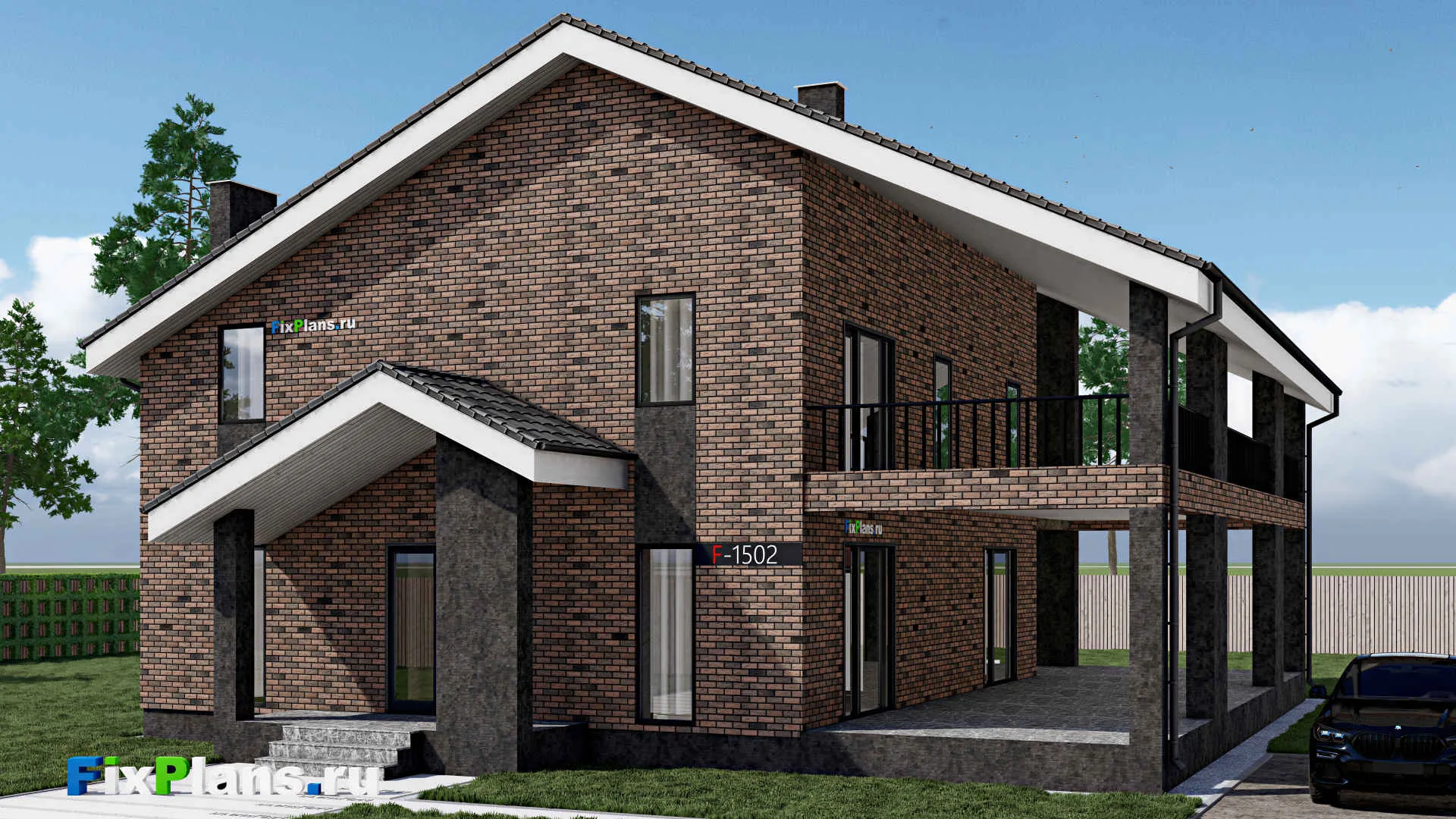 F-1502 - Проект дома с мансардой 11 на 12, площадью 420 м² с террасой, балконом и 4 спальнями