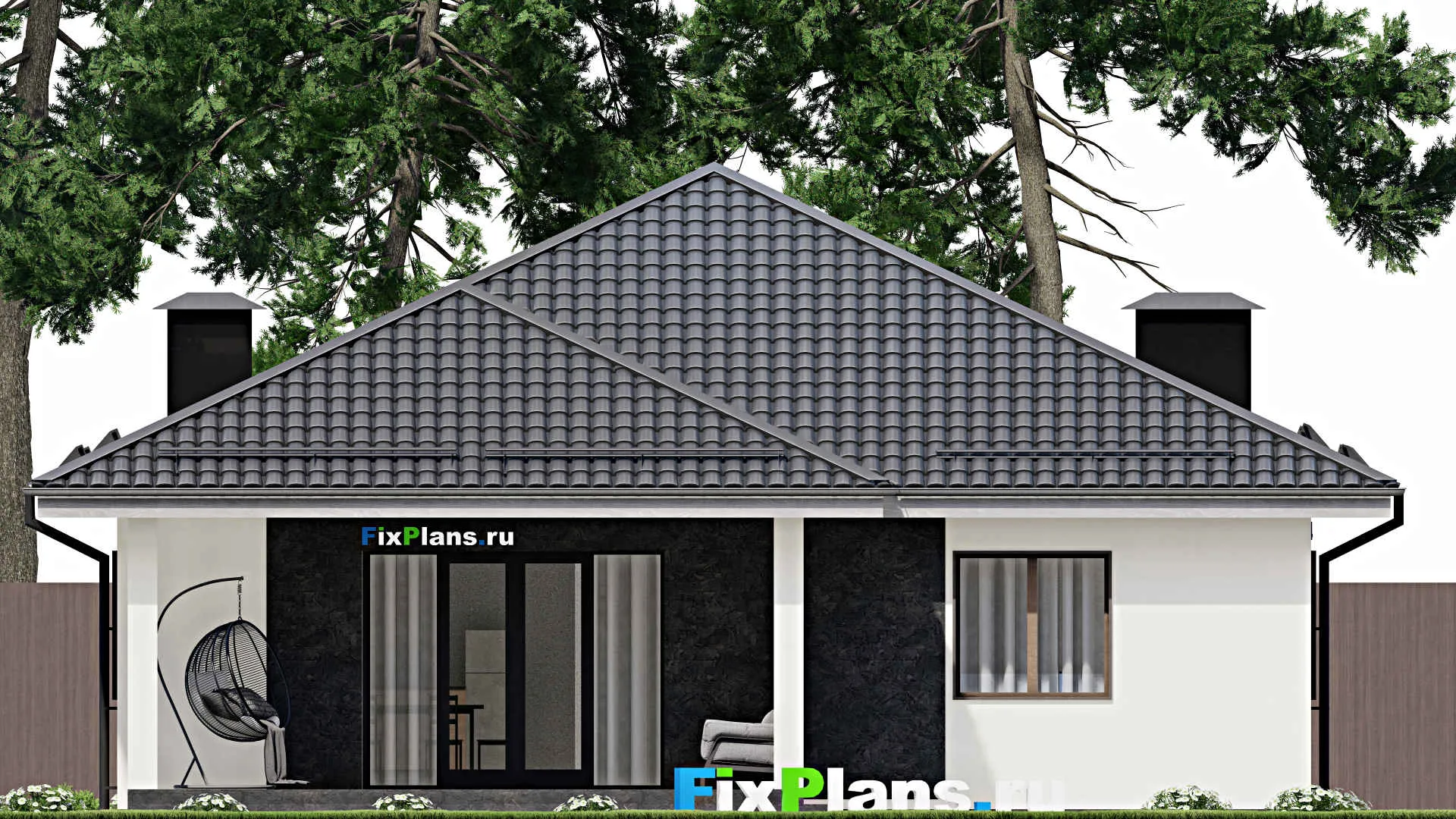 F-4355 - План одноэтажного дома 13 на 14, площадью 160 м² с террасой и 3 спальнями