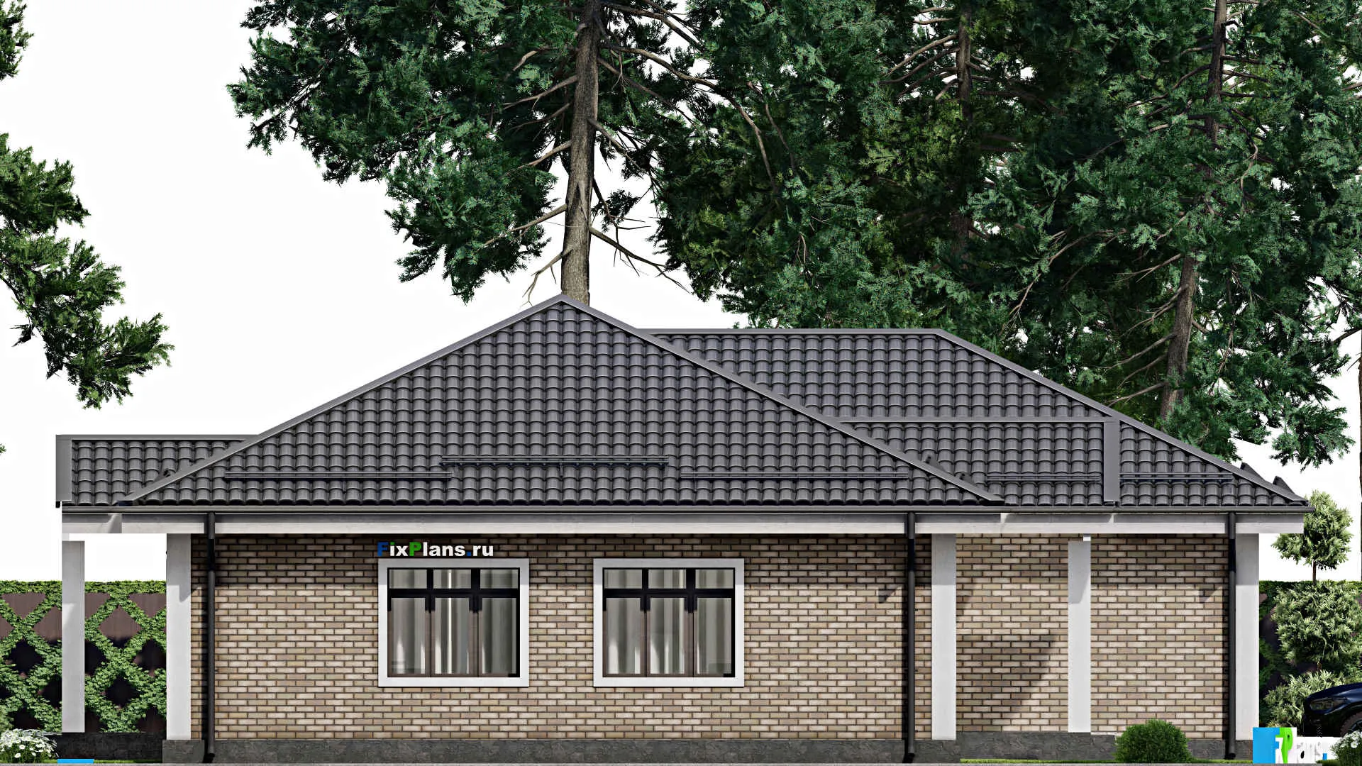 F-5003 - Проект одноэтажного дома 15 на 21, площадью 210 м² с гаражом на 2 машины и 2 спальнями