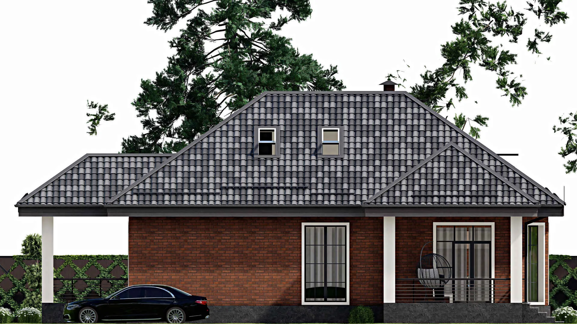 F-5255 - Проект одноэтажного дома 13 на 18, площадью 230 м² с террасой и 4 спальнями