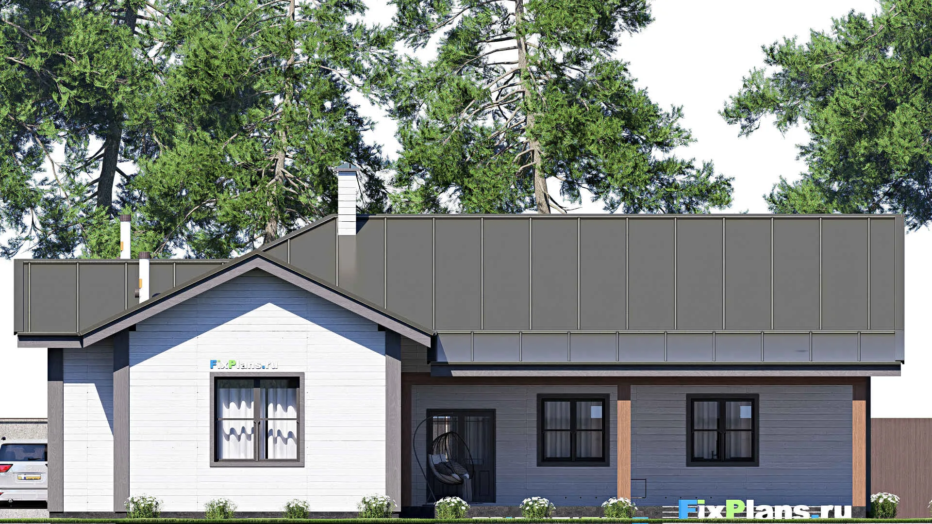 F-20303 - Проект одноэтажного дома 19 на 20, площадью 260 м² с террасой и 2 спальнями