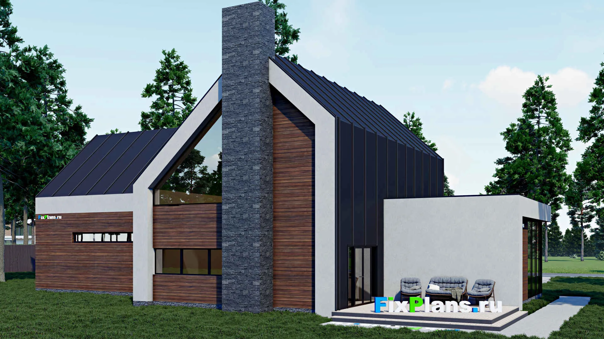 F-0377 - Проект одноэтажного дома 13 на 23, площадью 180 м² с террасой и 2 спальнями