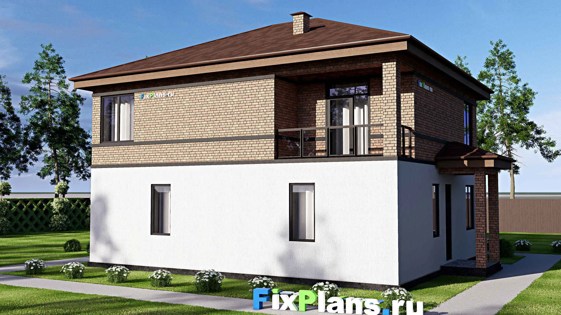 F-17675 - Планы двухэтажного дома 13 на 14, площадью 200 м² с террасой, балконом и 4 спальнями